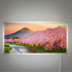 【壁掛け Lサイズ オーダー無料】富士山 さくら 桜 渓流 景色 写真 日本風景 照明 看板 置物 雑貨 ライトBOX 1枚目の画像