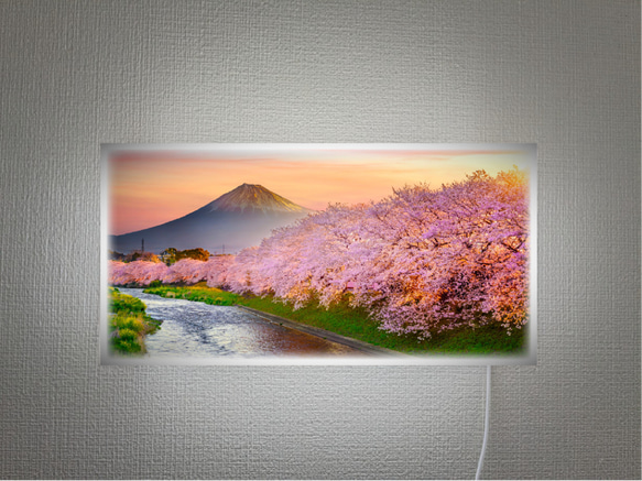 【壁掛け Lサイズ オーダー無料】富士山 さくら 桜 渓流 景色 写真 日本風景 照明 看板 置物 雑貨 ライトBOX 1枚目の画像