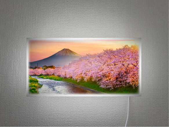 壁掛け Lサイズ オーダー無料】富士山 さくら 桜 渓流 景色 写真