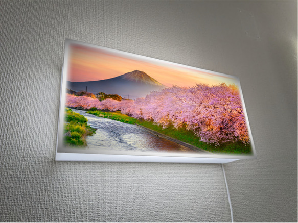【壁掛け Lサイズ オーダー無料】富士山 さくら 桜 渓流 景色 写真 日本風景 照明 看板 置物 雑貨 ライトBOX 3枚目の画像