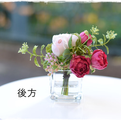 母の日ギフト【Creema限定】フェイクウォーター・シェルピンクとラズベリー色のバラが可愛いミニブーケ　　 7枚目の画像