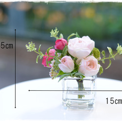 母の日ギフト【Creema限定】フェイクウォーター・シェルピンクとラズベリー色のバラが可愛いミニブーケ　　 8枚目の画像