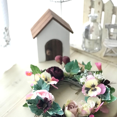 門出のリース『パンジーリース』23ｾﾝﾁ アーティフィシャル リース