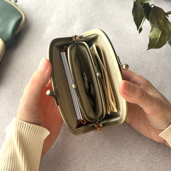 親子 がま口 ミニ財布 コンパクト財布 コインケース 小銭入れ カードケース 栃木レザー オイルレザー 浪曼派のがま口 6枚目の画像
