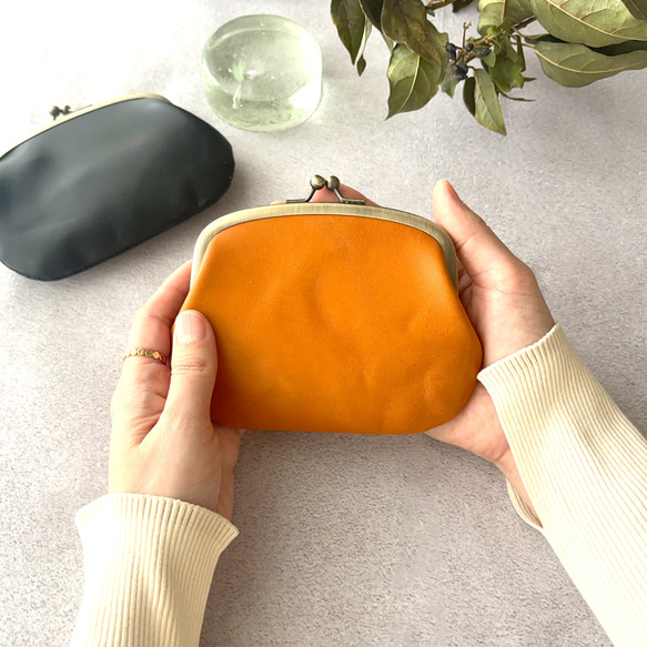 親子 がま口 ミニ財布 コンパクト財布 コインケース 小銭入れ カードケース 栃木レザー オイルレザー 浪曼派のがま口 2枚目の画像