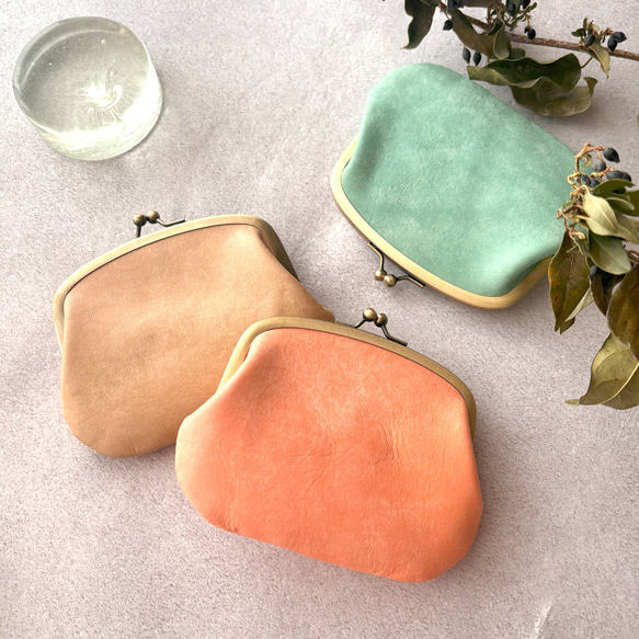 親子 がま口 ミニ財布 コンパクト財布 コインケース 小銭入れ カードケース イタリアレザー 浪曼派のがま口 名入れ 3枚目の画像