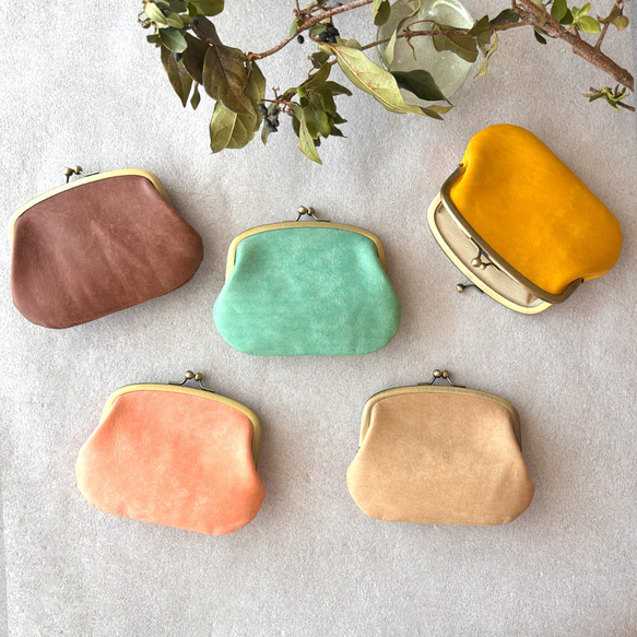 親子 がま口 ミニ財布 コンパクト財布 コインケース 小銭入れ カードケース イタリアレザー 浪曼派のがま口 名入れ 1枚目の画像