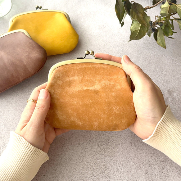 親子 がま口 ミニ財布 コンパクト財布 コインケース 小銭入れ カードケース イタリアレザー 浪曼派のがま口 名入れ 2枚目の画像