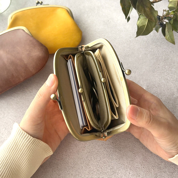 親子 がま口 ミニ財布 コンパクト財布 コインケース 小銭入れ カードケース イタリアレザー 浪曼派のがま口 名入れ 6枚目の画像