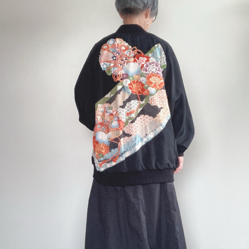 黒留袖から,XL,1点物,スカジャン,父の日ギフト,おしゃれなパパに 黒留袖から,XL,1点物,スカジャン,父の日ギフト,おしゃれなパパに