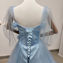 送料無料！カラードレス キャミソール 薄青  シースルー袖 柔らかく重ねたチュールスカート 結婚式 前撮り 7枚目の画像