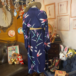和洋折衷 浴衣 リメイク ワンピース ドレス レトロ 古着 和 モダン 可愛いとんぼ柄 W-280 5枚目の画像