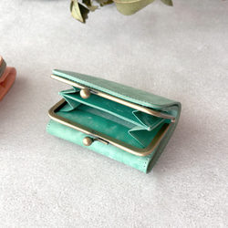 がま口 三つ折り財布 ミニ財布 コンパクト財布 小銭入れ カードケース イタリアレザー 浪曼派のがま口 名入れ 刻印 4枚目の画像