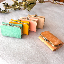 がま口 三つ折り財布 ミニ財布 コンパクト財布 小銭入れ カードケース イタリアレザー 浪曼派のがま口 名入れ 刻印 1枚目の画像