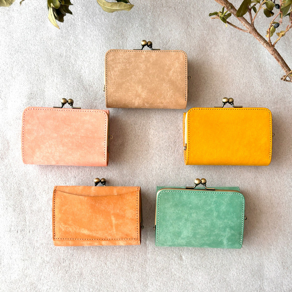 がま口 三つ折り財布 ミニ財布 コンパクト財布 小銭入れ カードケース イタリアレザー 浪曼派のがま口 名入れ 刻印 2枚目の画像