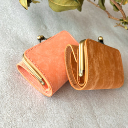 がま口 三つ折り財布 ミニ財布 コンパクト財布 小銭入れ カードケース イタリアレザー 浪曼派のがま口 名入れ 刻印 3枚目の画像