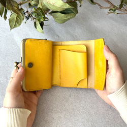 がま口 三つ折り財布 ミニ財布 コンパクト財布 小銭入れ カードケース イタリアレザー 浪曼派のがま口 名入れ 刻印 5枚目の画像