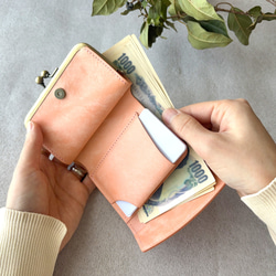 がま口 三つ折り財布 ミニ財布 コンパクト財布 小銭入れ カードケース イタリアレザー 浪曼派のがま口 名入れ 刻印 6枚目の画像