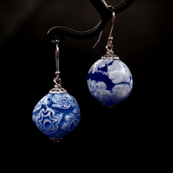 威尼斯穆拉諾琉璃珠耳環 #GE0198 藍花 第1張的照片