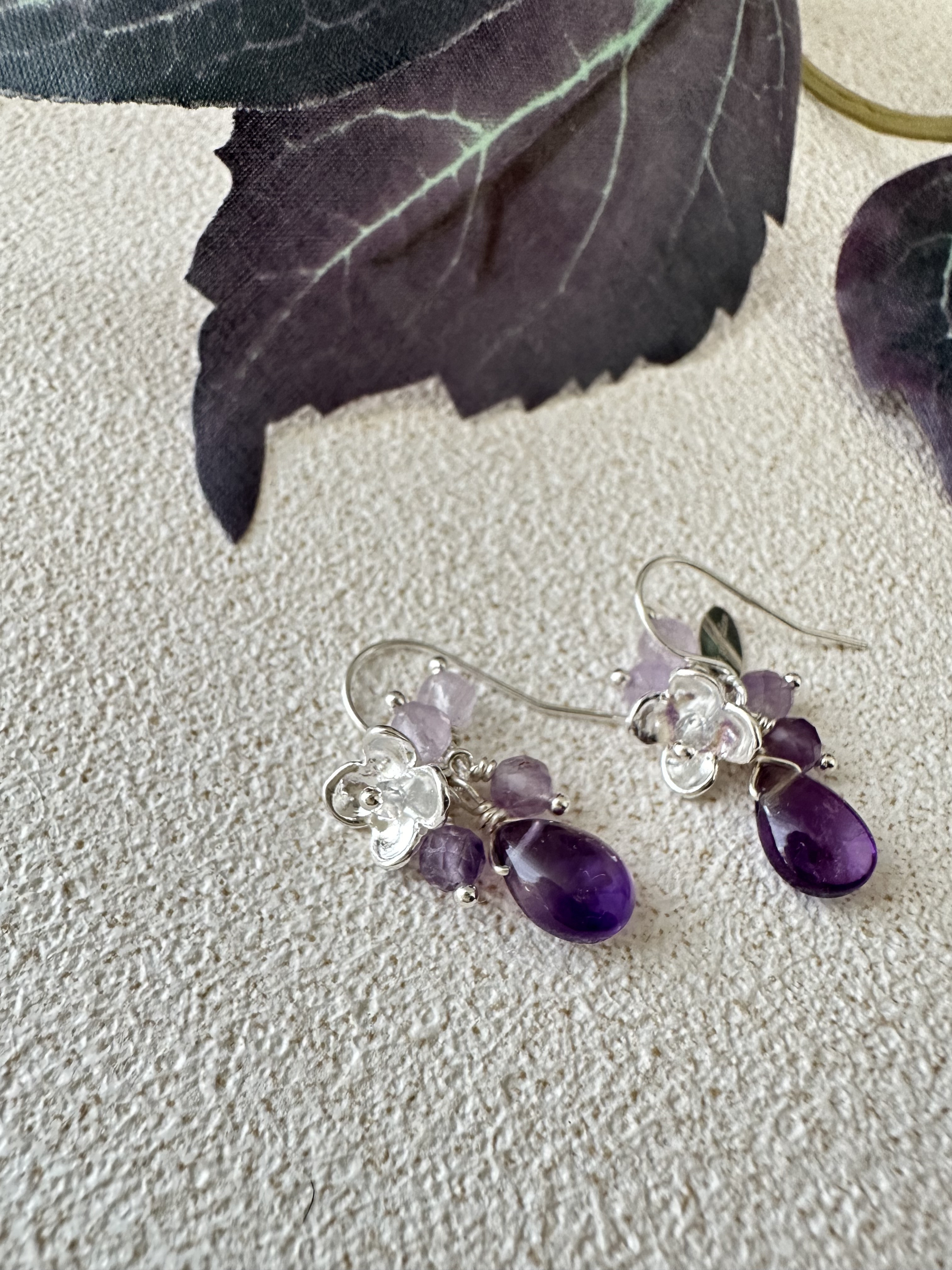 シルバーピアス レディース 天然石 アメジスト /あじさい