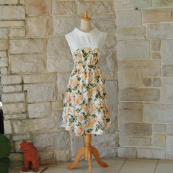 清新植物橙古典連身裙雙色法式袖捲領 第1張的照片