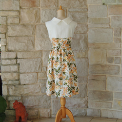 清新植物橙古典連身裙雙色法式袖捲領 第9張的照片