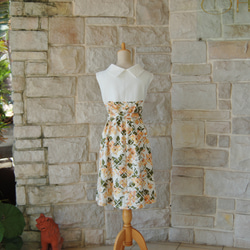 清新植物橙古典連身裙雙色法式袖捲領 第8張的照片