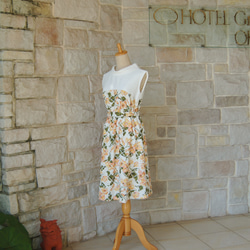 清新植物橙古典連身裙雙色法式袖捲領 第3張的照片