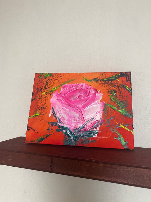 薔薇バラ　アート　油絵　絵画インテリア　ピンク薔薇　 3枚目の画像