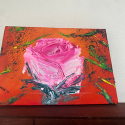 薔薇バラ　アート　油絵　絵画インテリア　ピンク薔薇　 1枚目の画像