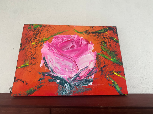 薔薇バラ　アート　油絵　絵画インテリア　ピンク薔薇　 1枚目の画像