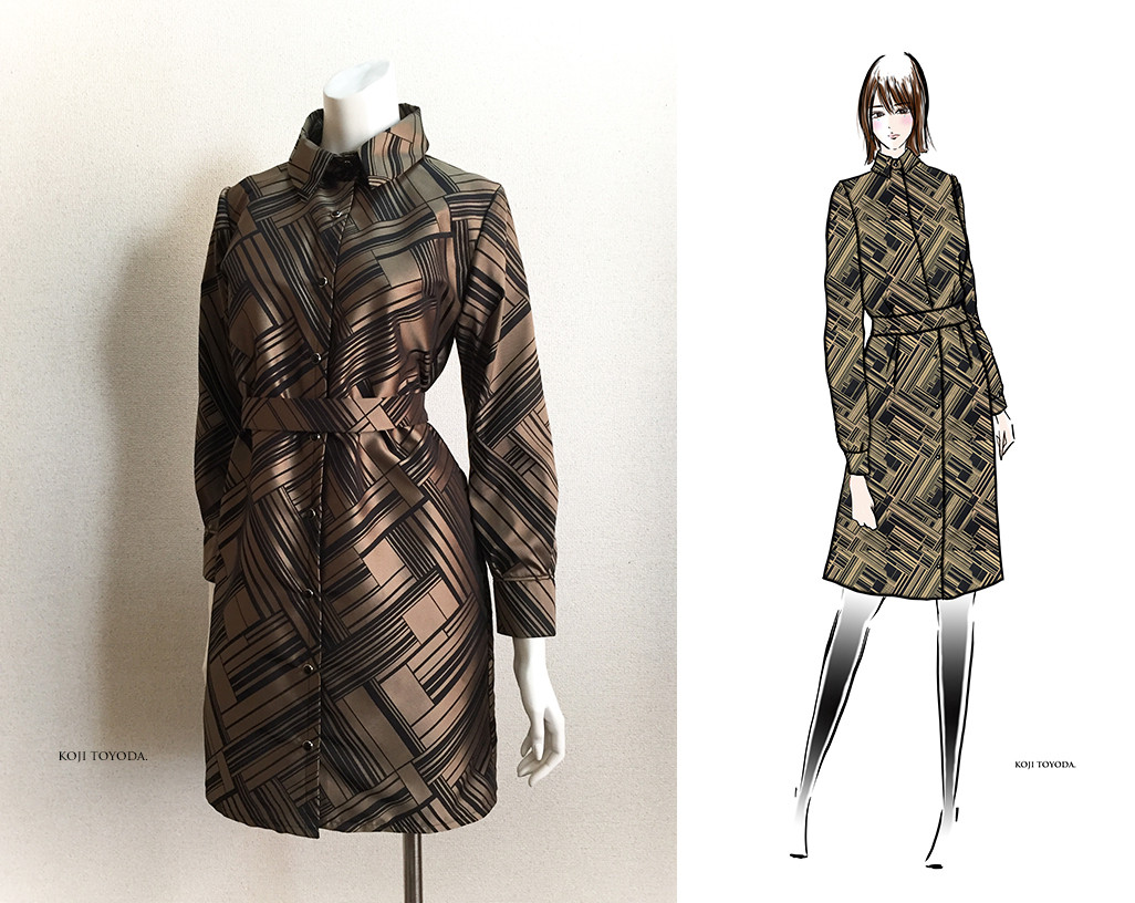 【1点もの・デザイン画付き】光沢ジャガード生地シャツ型ワンピース（KOJI TOYODA）