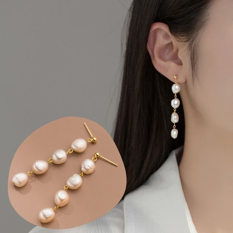 バロックパールのピアス - 耳元で揺れるたびに繊細な光沢を放ち P141