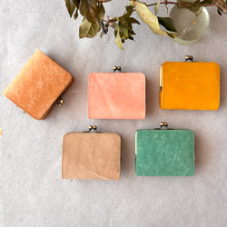 がま口 二つ折り財布 ミニ財布 コンパクト財布 小銭入れ カードケース イタリアレザー 浪曼派のがま口 名入れ 刻印 2枚目の画像