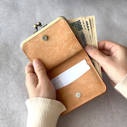 がま口 二つ折り財布 ミニ財布 コンパクト財布 小銭入れ カードケース イタリアレザー 浪曼派のがま口 名入れ 刻印 7枚目の画像