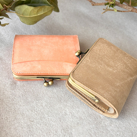 がま口 二つ折り財布 ミニ財布 コンパクト財布 小銭入れ カードケース イタリアレザー 浪曼派のがま口 名入れ 刻印 3枚目の画像