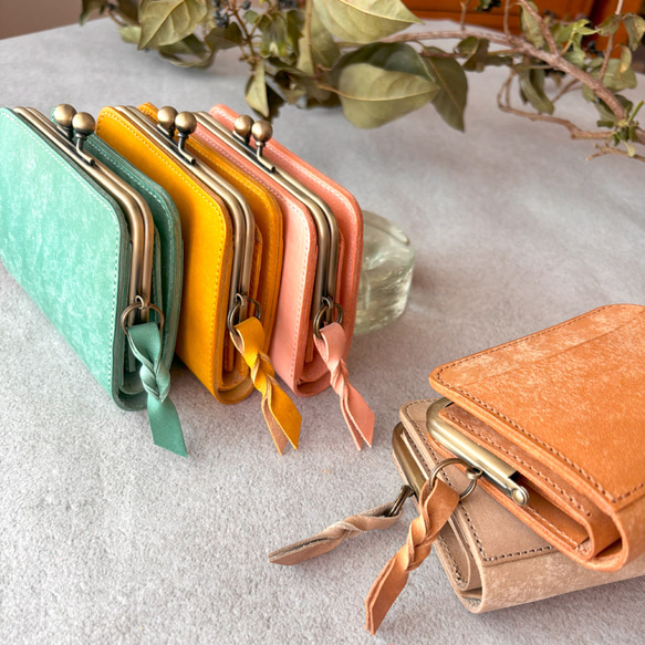 がま口 二つ折り財布 ミニ財布 コンパクト財布 小銭入れ カードケース イタリアレザー 浪曼派のがま口 名入れ 刻印 9枚目の画像