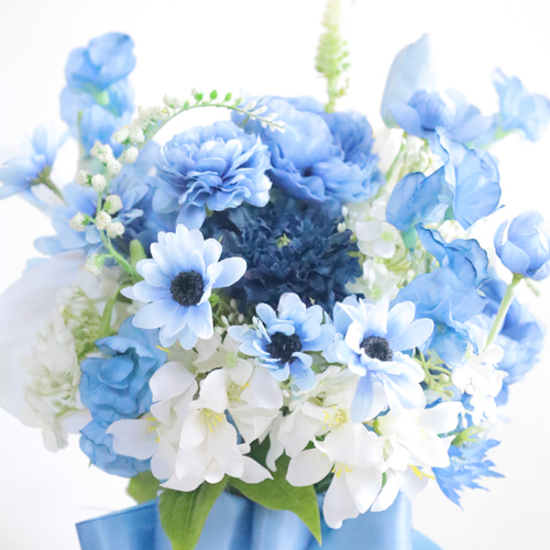 ライトブルーブーケ ブートニアセット ウェディングブーケ ブーケ