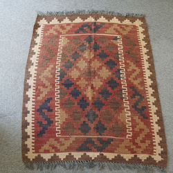 100×82㎝ 【アフガニスタン手織りキリム】トライバルラグ 手織り 絨毯 5枚目の画像
