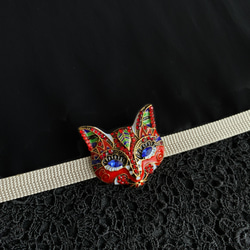 『仮面猫』2way帯留め&ブローチ　ねこさん　｟RED｠ 6枚目の画像