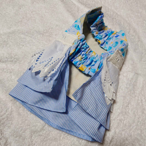 犬服　ハンドメイド　わんこ服　アイボリー系エレガント2段フリルワンピ 犬服 ハンドメイド わんこ服 アイボリー系エレガント2段フリルワンピ