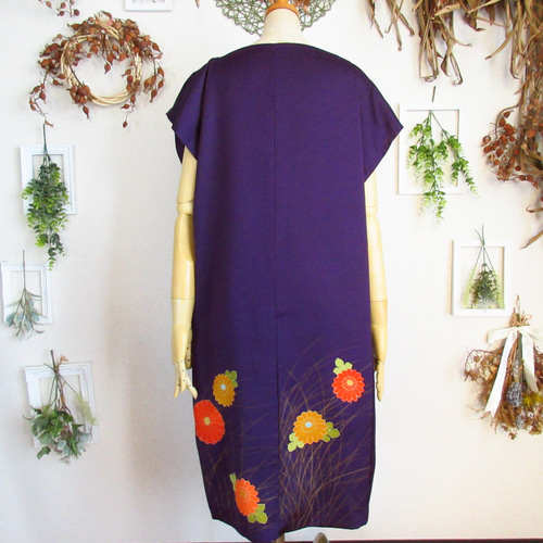 大きめサイズ】着物ドレス◎華紫◎細見え縦長シルエット&オール  