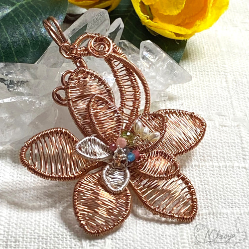 ワイヤーアクセサリー】十重花のペンダントトップ 銅色