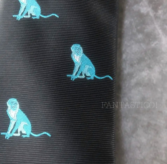 お得な2つセット❤️ 【僕の好きなことネクタイ】お猿サルさるモンキーとブロックストライプチェックボーダー柄の刺繍ネクタイ 8枚目の画像