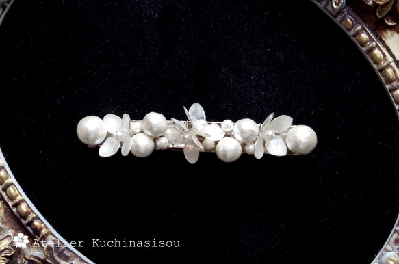 美甲花繡球花與棉質珍珠髮夾&lt;白色&gt;&lt;銀色&gt; 第5張的照片