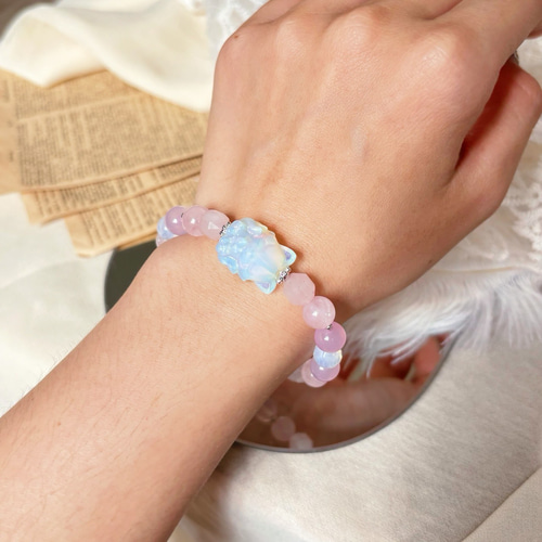 愛の小狐】桃の花を引き寄せ、良い縁を結ぶ天然水晶弾性ブレスレット