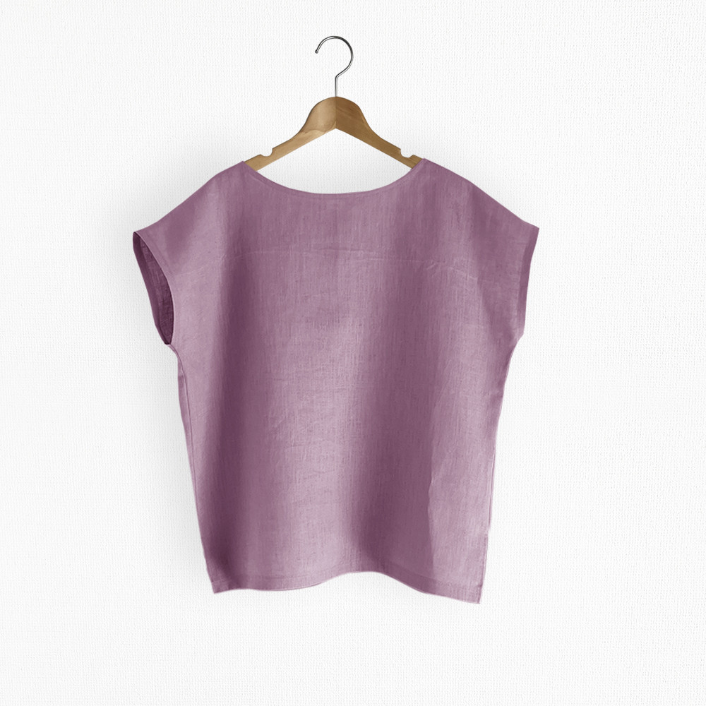 フレンチ袖ボートネックプルオーバー_リネン100%_Deep Orchid