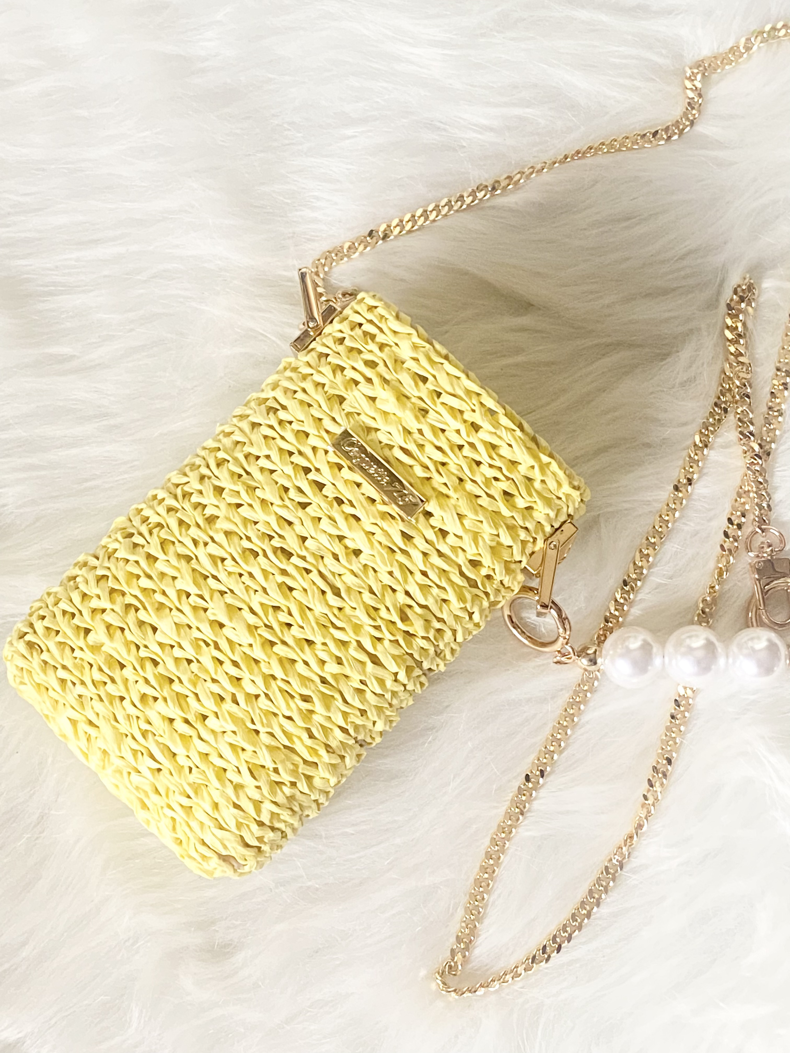 スマホポシェット　ミニバッグ　hemp yarn イエロー