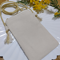 【12㌢】一緒にお出かけしたいインド刺繍スマホポシェット　鳳凰　ショルダー　サコッシュ　プレゼント　ポーチ　旅行　散歩 8枚目の画像
