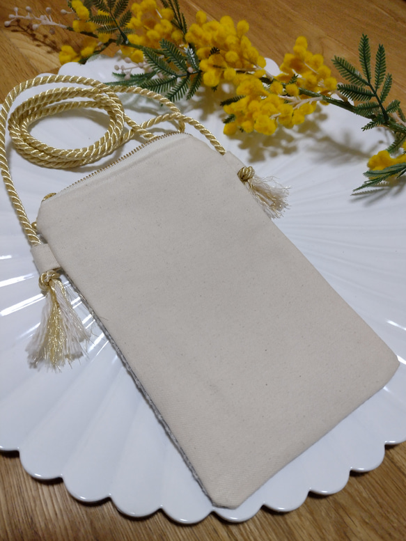 【12㌢】一緒にお出かけしたいインド刺繍スマホポシェット　鳳凰　ショルダー　サコッシュ　プレゼント　ポーチ　旅行　散歩 8枚目の画像